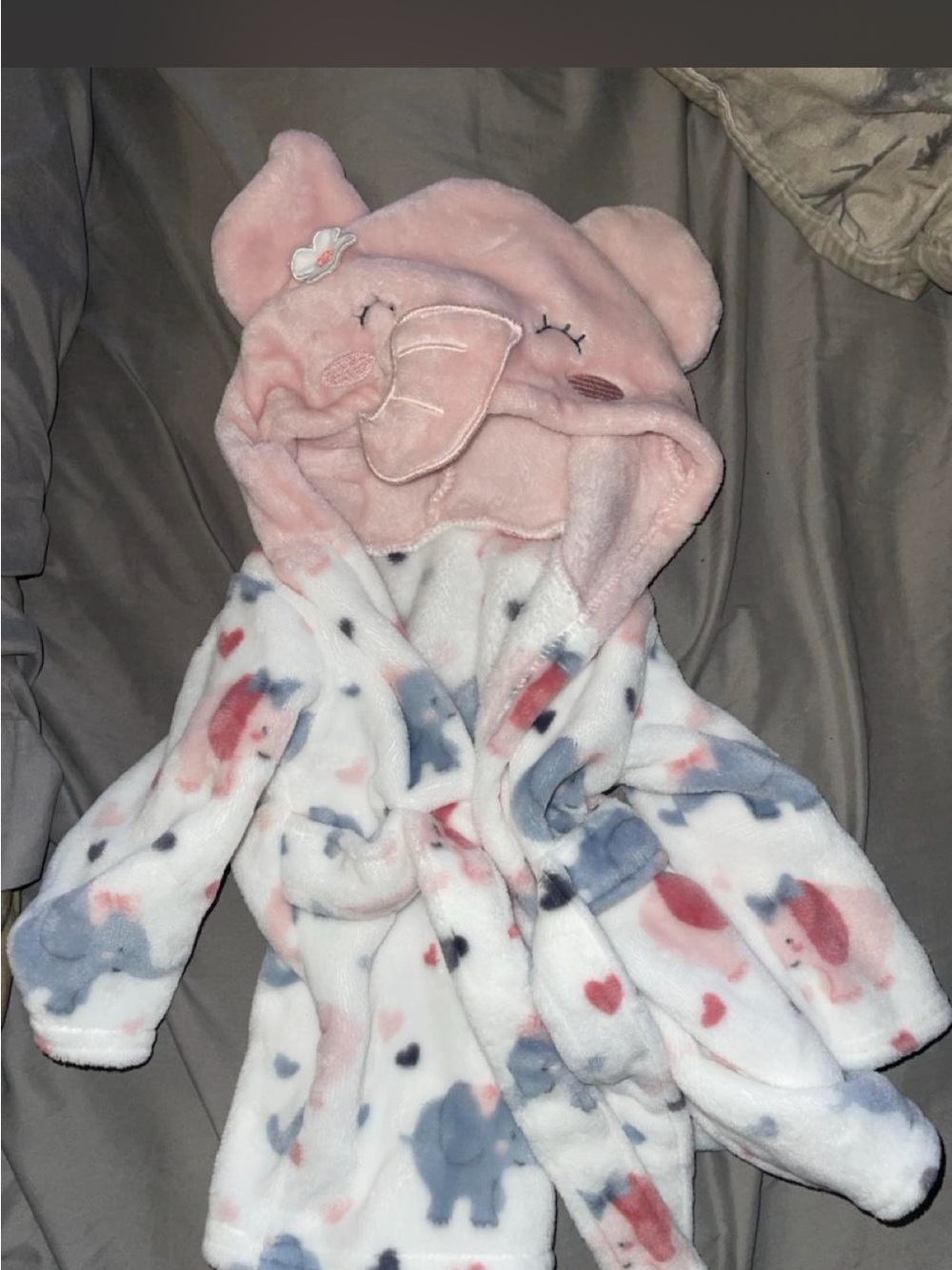 Carter's Pink Hooded Elephant Plush Kids Robe with Heart & Elephant Print